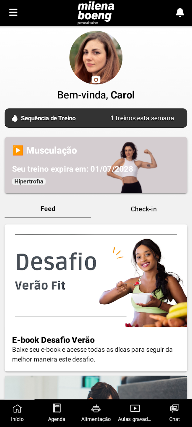 App Milena Boeng - Home e Feed